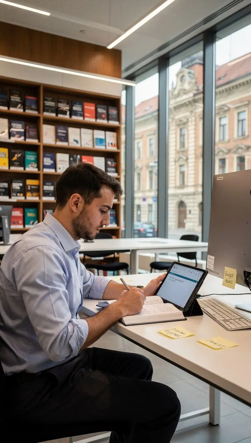 Szakmai előadó, aki pénzügyi tudatosságról tart előadást egy csoportnak.