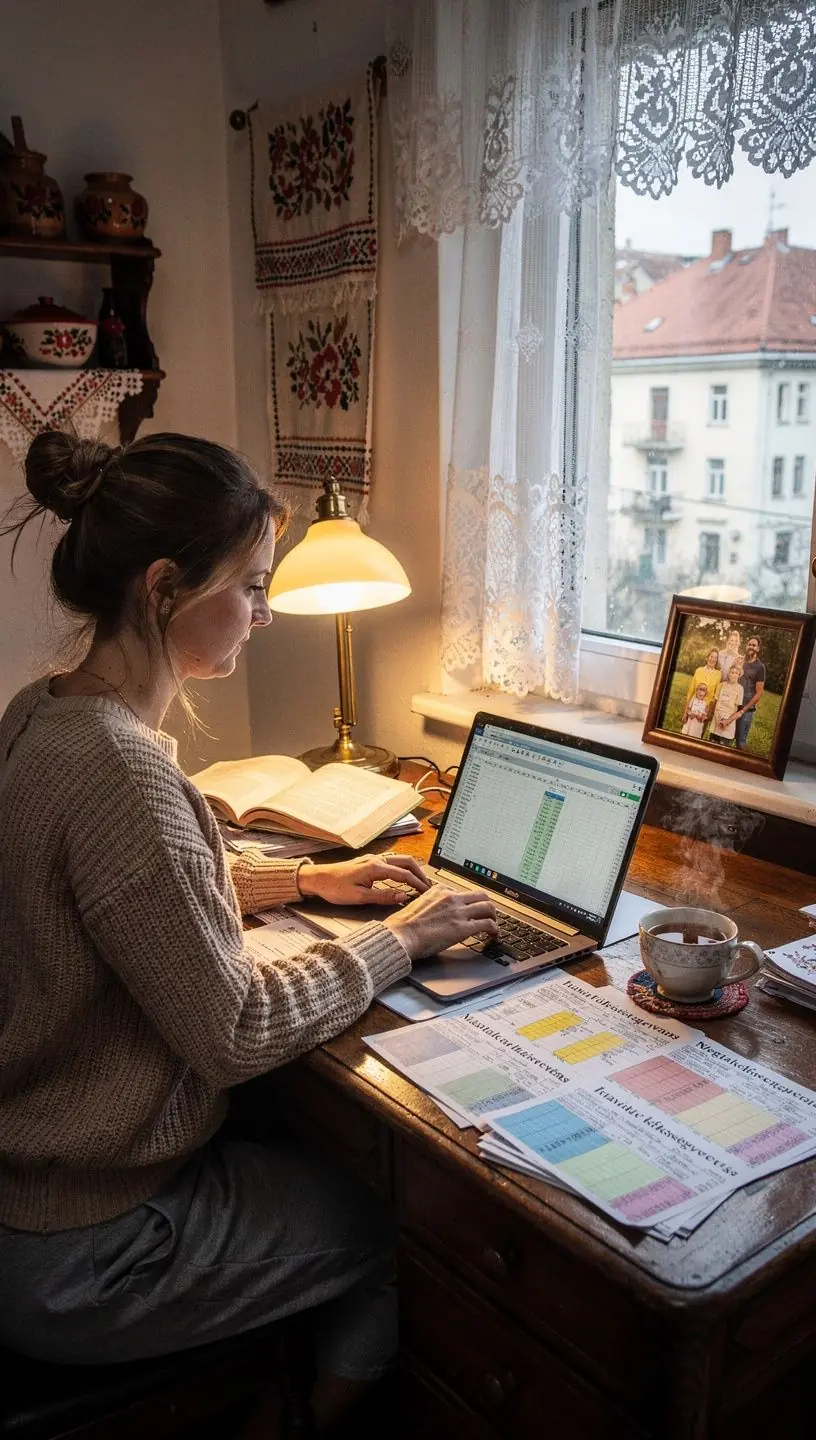 Költségvetési tervezés folyamata, ahol egy család együtt dolgozik a pénzügyi céljaikon.